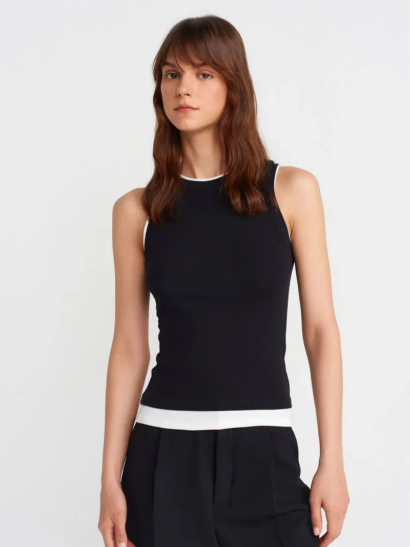 ديلفين Dilvin Sleeveless Ribbed Cotton Blouse