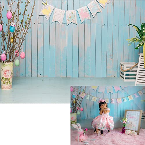 BELECO 7x5ft Fabric Blue Easter Backdrop - Wooden Wall & Floor Room Interior Decor for Photography, Kids & Baby Newborn Photoshoot, Party Props - Image 2