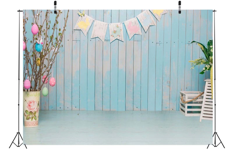 BELECO 7x5ft Fabric Blue Easter Backdrop - Wooden Wall & Floor Room Interior Decor for Photography, Kids & Baby Newborn Photoshoot, Party Props - Image 5