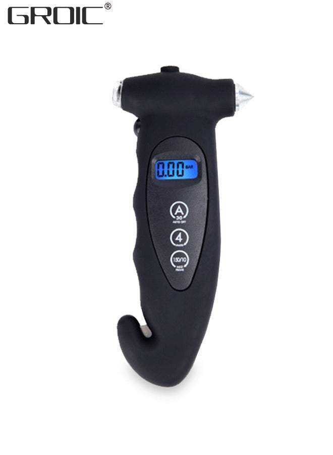 GROIC Digital Tire Pressure Gauge with Safety Hammer, 150 PSI 4 Settings Stocking Stuffers TPMS Tire Pressure Monitor System for Car Truck Bicycle Backlit LCD Non-Slip Grip Car Accessories, Black  - Image 1