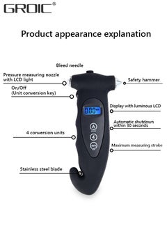 GROIC Digital Tire Pressure Gauge with Safety Hammer, 150 PSI 4 Settings Stocking Stuffers TPMS Tire Pressure Monitor System for Car Truck Bicycle Backlit LCD Non-Slip Grip Car Accessories, Black  - Image 2
