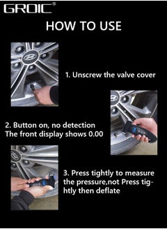 GROIC Digital Tire Pressure Gauge with Safety Hammer, 150 PSI 4 Settings Stocking Stuffers TPMS Tire Pressure Monitor System for Car Truck Bicycle Backlit LCD Non-Slip Grip Car Accessories, Black  - Image 5