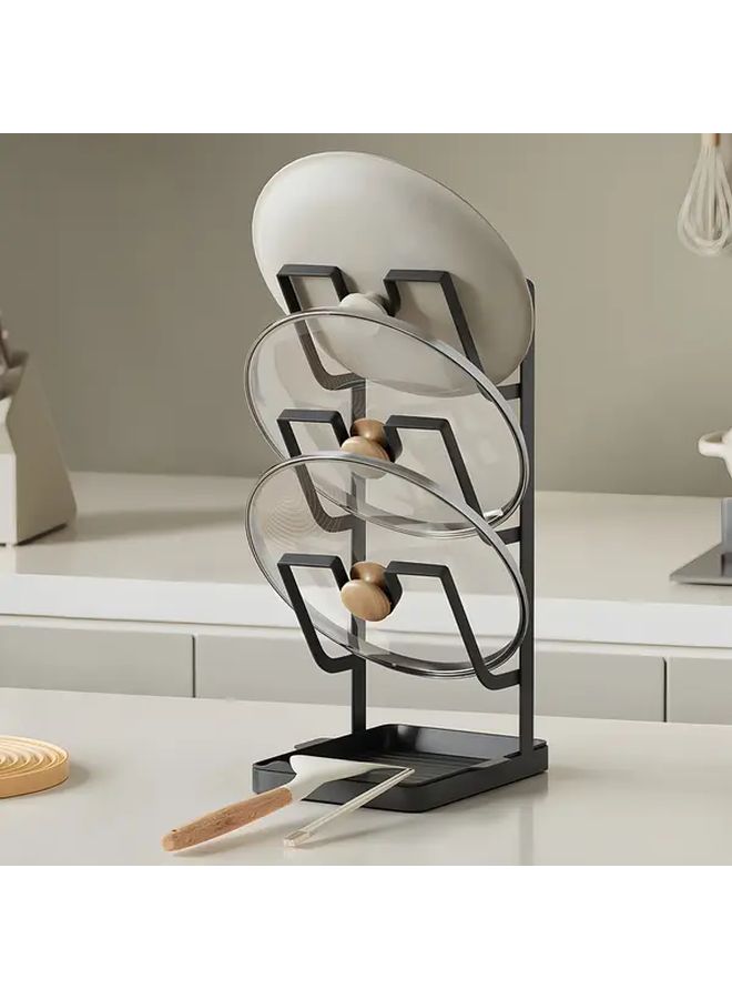 Black Lid Holder With Spoon Rest Multi Functional Kitchen Storage Rack Organizer - Image 2