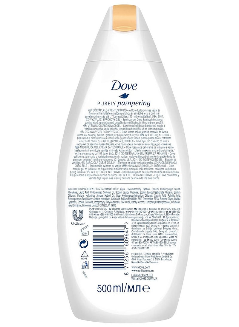 Dove Purely Pampering Body Wash, Shea Butter with Warm Vanilla, 500ml (Pack of 4)  - Image 4