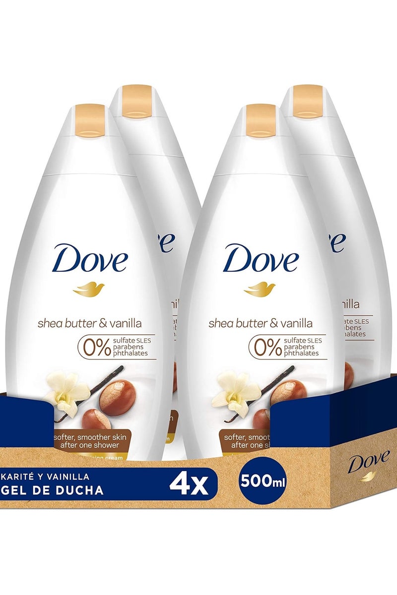 Dove Pampering Shea Butter And Vanilla Scent Body Wash 4 x 500ml - Image 1