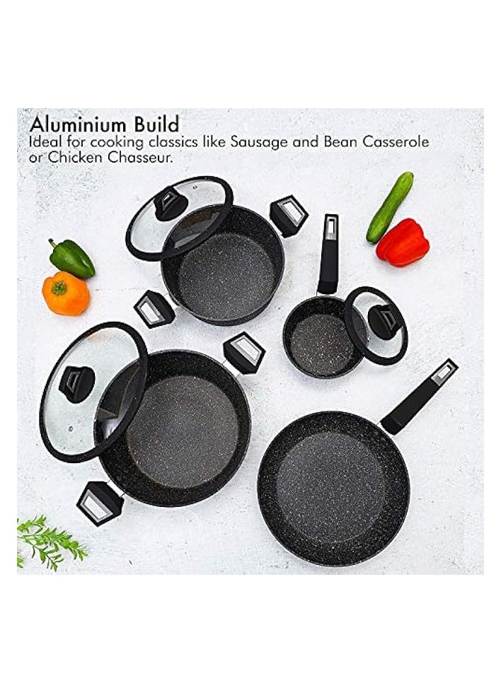 Green Tiger Aluminium Cookware Set, 7 Pieces, Black, RF9557, Scratch Resistant, Tempered Glass Lids, 2.5MM Body Thickness, Bakelite Knobs, and CD Bottom - Image 3