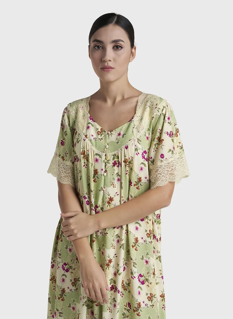 كشخة Multicolour Print Rayon Mini Nightwear Dress (CNH502)