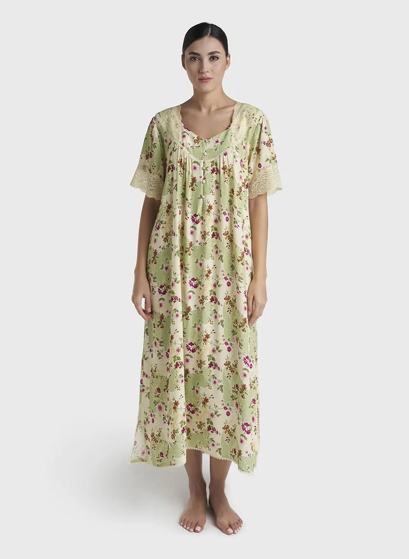 كشخة Multicolour Print Rayon Mini Nightwear Dress (CNH502)