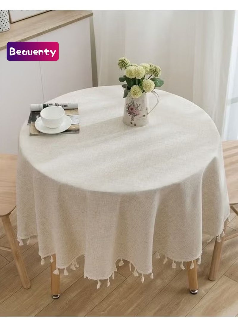Beauenty Tassel Cotton Linen Tablecloth Round Table cloth For Dinning Room Restaurant Party And Kitchen 120cm - Image 1