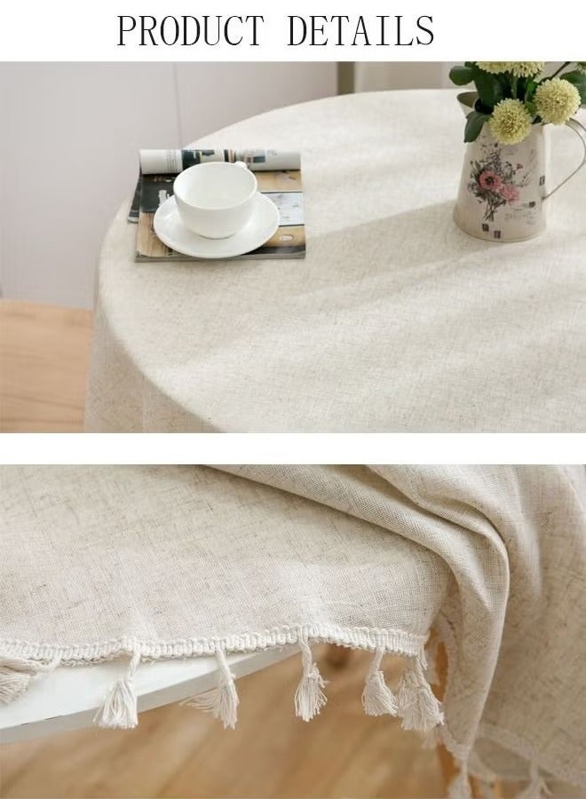 Beauenty Tassel Cotton Linen Tablecloth Round Table cloth For Dinning Room Restaurant Party And Kitchen 120cm - Image 5