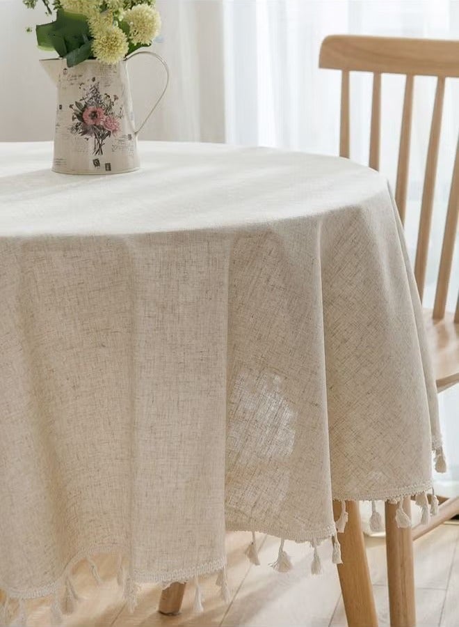 Beauenty Tassel Cotton Linen Tablecloth Round Table cloth For Dinning Room Restaurant Party And Kitchen 120cm - Image 3