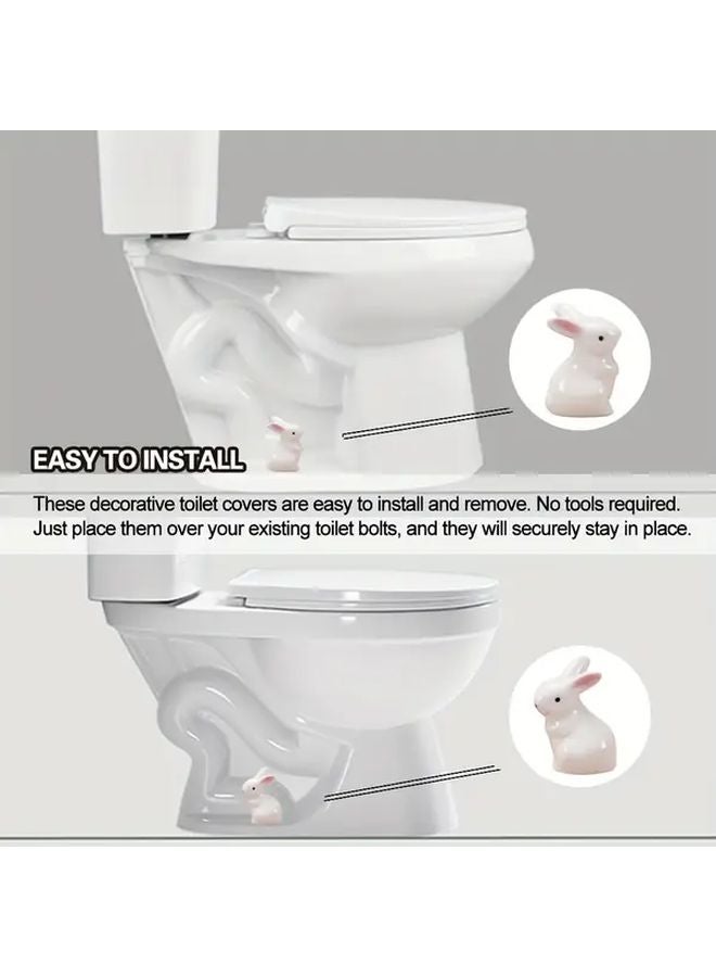 أغطية براغي المرحاض البيضاء 2 قطعة ملحقات الحمام ذاتية اللصق بتصميم حيواني - Image 3