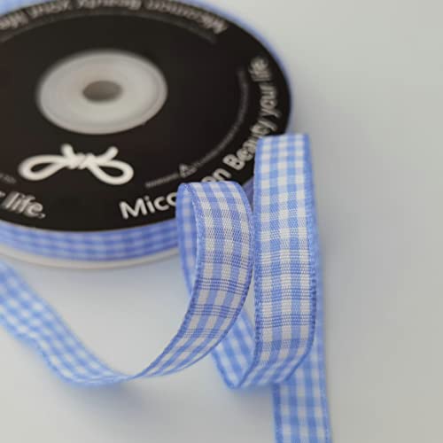 Micomon Light Blue Gingham Plaid Checked Ribbon 25 Yard Each Roll 100% Polyester (3/8", Lt.Blue) - Image 5