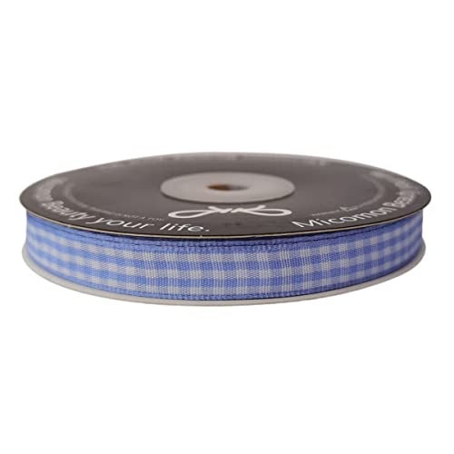 Micomon Light Blue Gingham Plaid Checked Ribbon 25 Yard Each Roll 100% Polyester (3/8", Lt.Blue) - Image 4