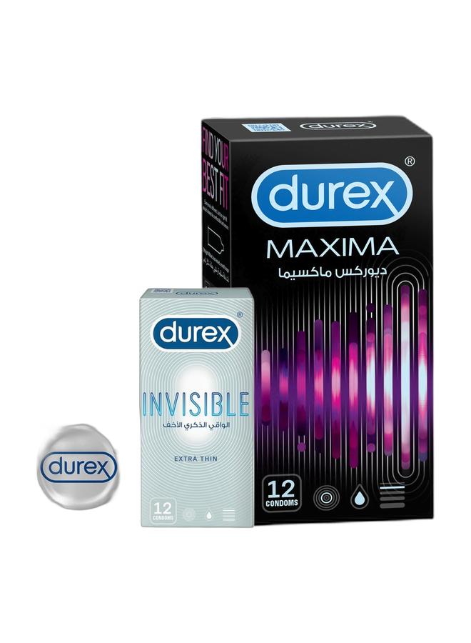 Durex Invisible Extra Thin Condoms Pack Of 12 & Maxima Extra Thin Condoms 12 PiecesBundle - Image 1