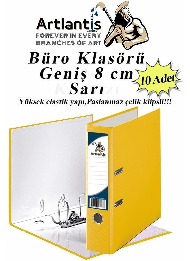 Artlantis - Office Folder Yellow Wide 10 Pieces Plastic Wide Yellow Folder Ring Stainless Steel Clip 10 Pieces - Image 1