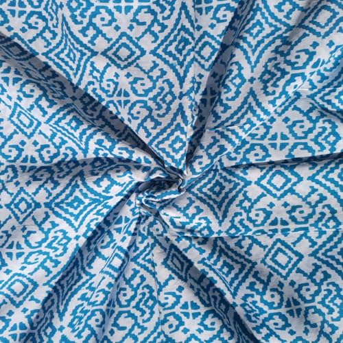 ETailor Indian Handmade Ethnic 100 Cotton Running Hand Block Print Natural Fabric for Dressmaking Sewing Crafting Upholestry Fabric by The Yards Indigo3 1 Yards - Image 1