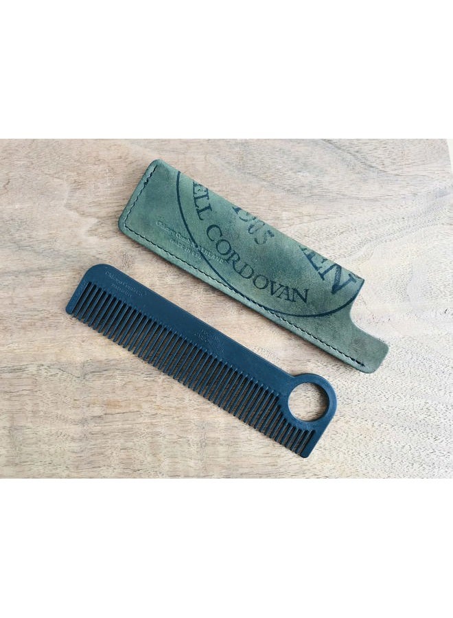 Chicago Comb Model 1 Carbon Fibre Comb + Olive Shell Cordovan Horween leather sheath, Made in USA, ultimate pocket & travel comb, ultra smooth strong & light, anti-static, premium American leather - Image 3