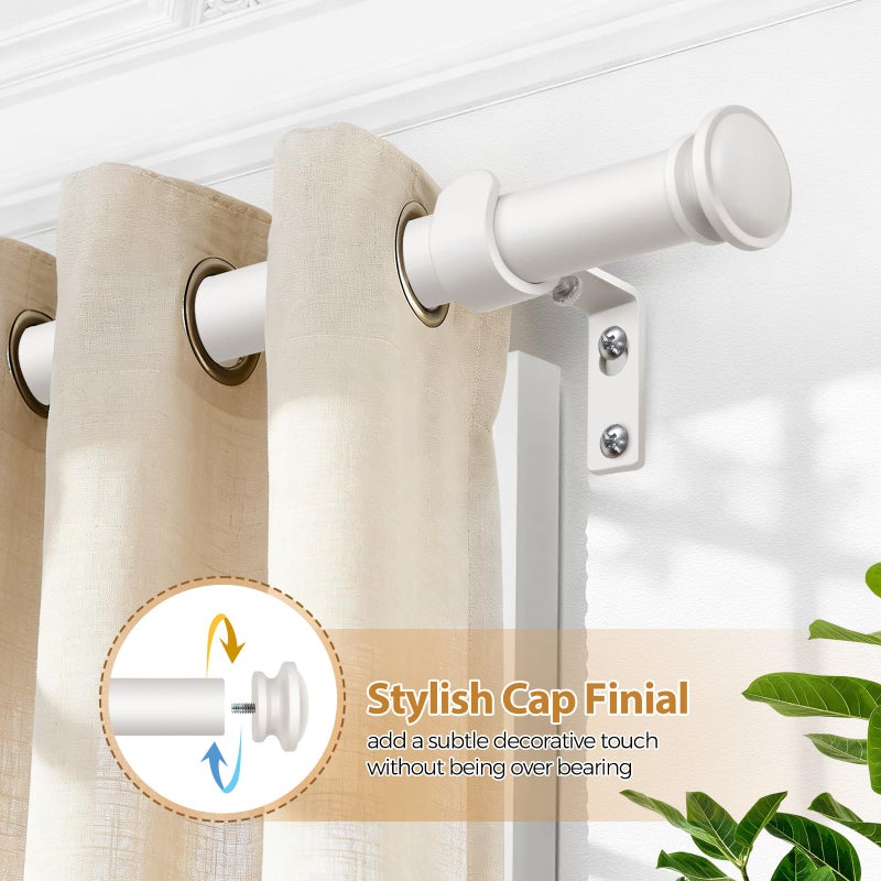 TONIAL Curtain Rod 32 to 58 Inch, Telescoping Splicing 3/4 Drapery Rods for Windows Decorative Single Rod with Small Cap End, Warm White - Image 2