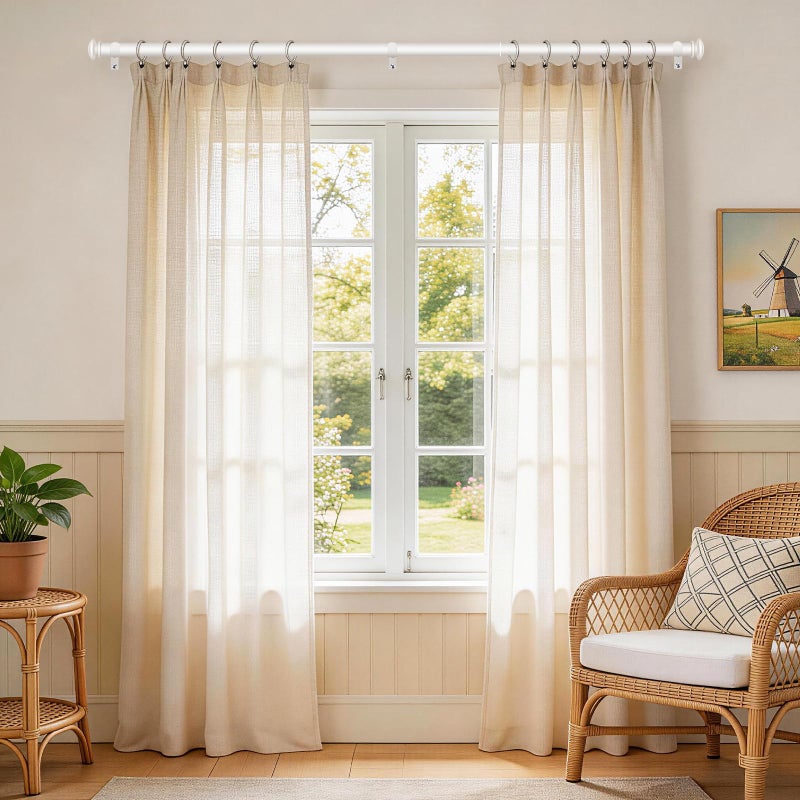 TONIAL Curtain Rod 32 to 58 Inch, Telescoping Splicing 3/4 Drapery Rods for Windows Decorative Single Rod with Small Cap End, Warm White - Image 3