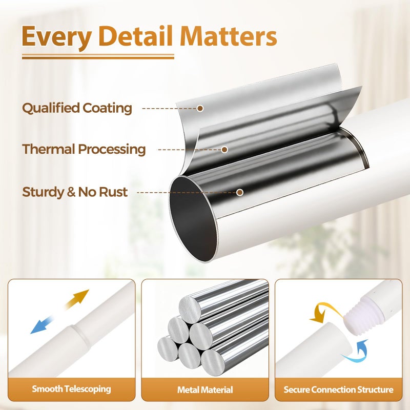 TONIAL Curtain Rod 32 to 58 Inch, Telescoping Splicing 3/4 Drapery Rods for Windows Decorative Single Rod with Small Cap End, Warm White - Image 4