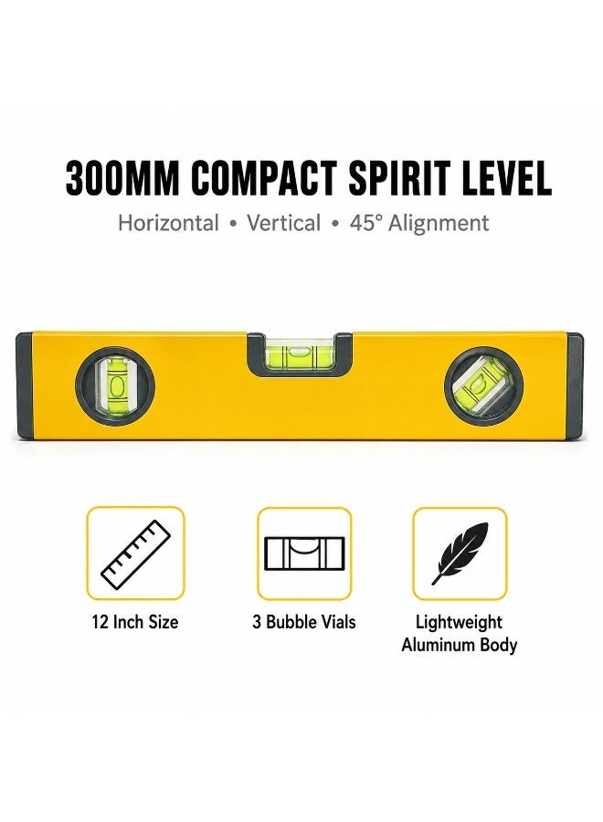 Uken 300mm Magnetic Spirit Level, 12 Inch Aluminum Box Level with 3 Bubble Vials, Horizontal Vertical & 45° Measuring Tool for Carpentry, Tiling, Shelving, Construction and DIY - Image 2