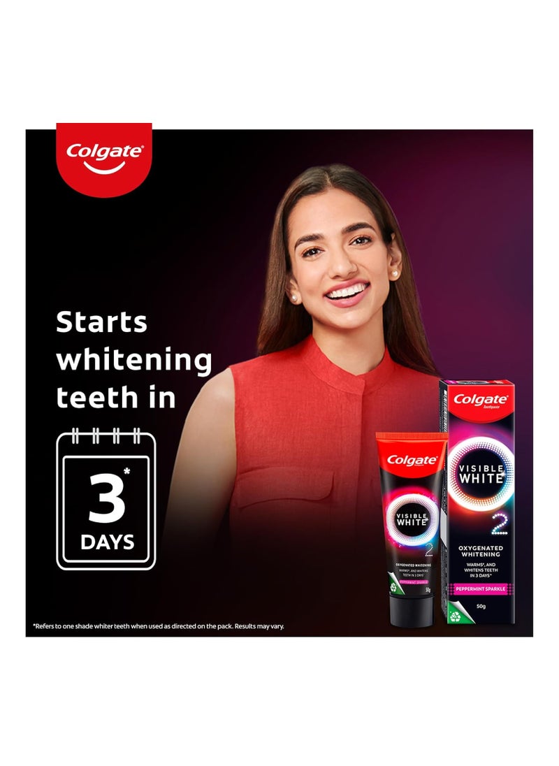 Visible White O2, Teeth Whitening Toothpaste (25g) for noticeably whiter teeth starting in 3 days. Aromatic Mint with Active Technology, Enamel Safe Teeth Whitening & Fresh Breath