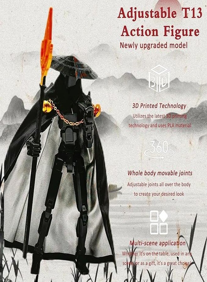 VALUEVIBES Assembly Completed Lucky 13 Action Figures, 3D Printed T13 Action Figure Multi-Jointed Movable, T13 Action Figure, Hand Painted Figure, Desktop Decorations Game Gifts (Black-White) - Image 3