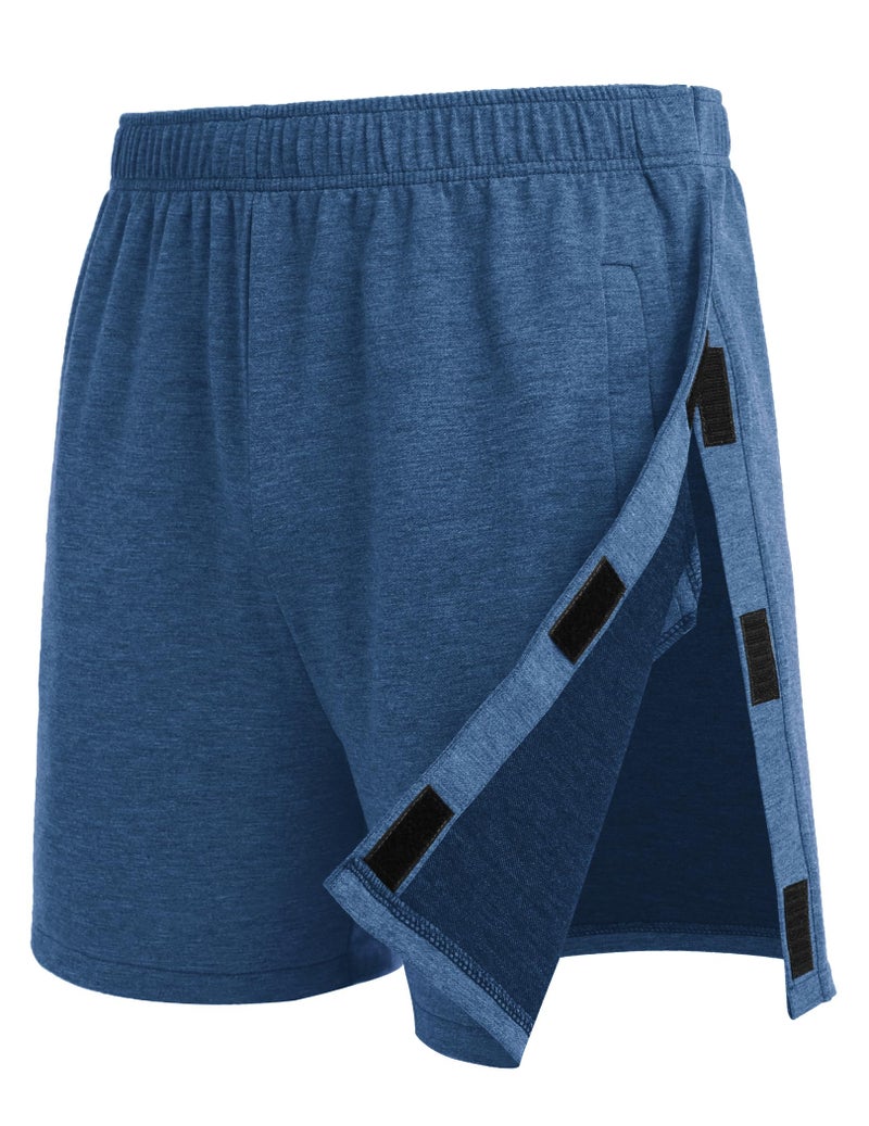 Deyeek Mens Tearaway Shorts Post Knee Surgery After Hip Surgery Snap On Shorts for Women Rip Off Zipper Pants with Pockets Heather Blue