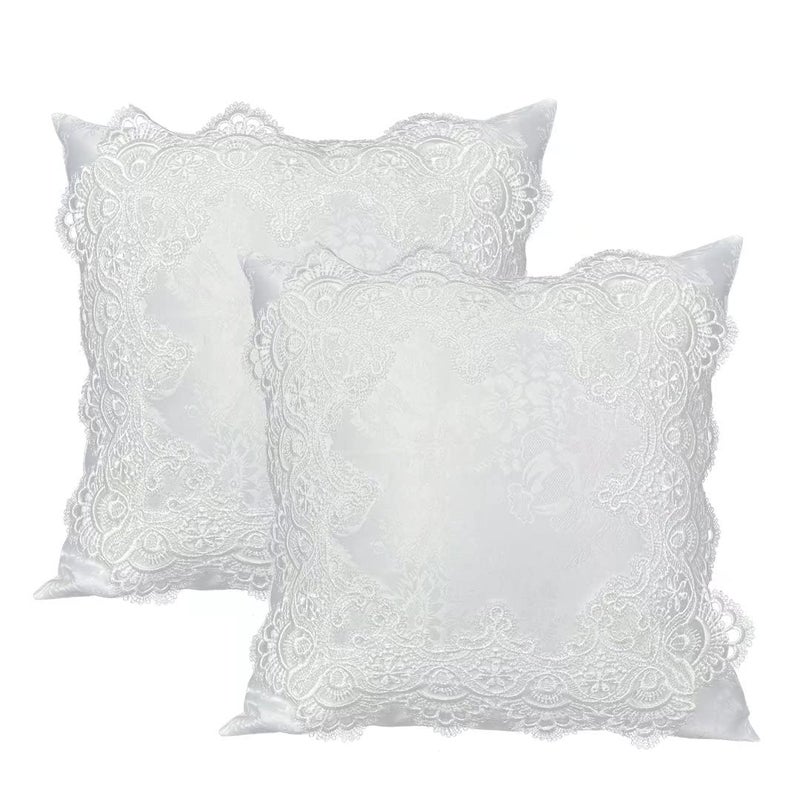 BrekSdat Pillow Covers 18 x 18 Inches Set of 2 White Lace Soft Throw Pillow Covers Farmhouse Living Room Decoration Exquisite Embroidery Cushion Covers for Home Bed Couch Sofa
