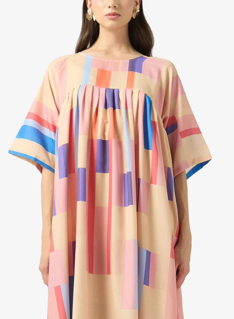 FYOR  Pastel Geometric Print Maxi Dress for Women | Best Price UAE