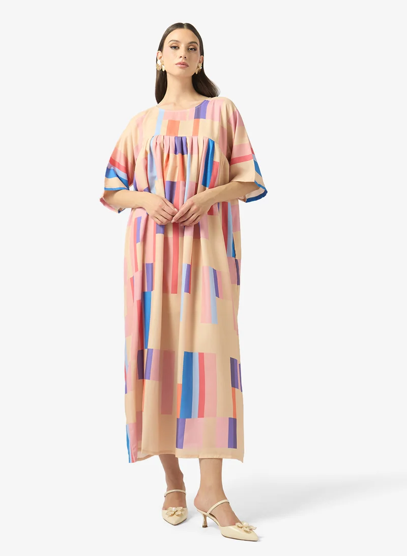 FYOR  Pastel Geometric Print Maxi Dress for Women | Best Price UAE