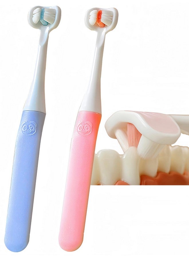 فرشاة أسنان للأطفال، فرشاة أسنان للأطفال، فرشاة أسنان ثلاثية الجوانب للأطفال، فرشاة أسنان التوحد للأطفال، ناعمة ولطيفة للعناية الكاملة بالأسنان واللثة، عبوة من 2 فرشاة أسنان - Image 1