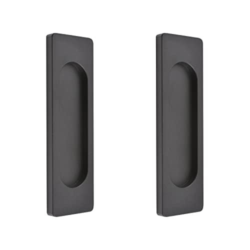 MOROBOR Self-Stick Rectangular Sliding Door Pulls, 2pcs Aluminum Alloy Flush Pull Punch-Free Handle for Sliding Barn Door Windows Cabinets (Matte Black, 100mm) - Image 1