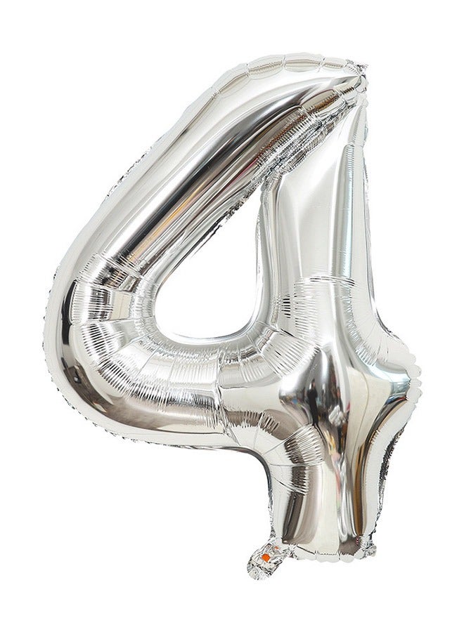 Number 4 Shaped Aluminium Foil Inflatable Balloon Silver 40inch - Image 1