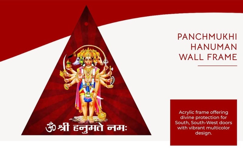 Karigaari India Panchmukhi Hanuman Wall Sticker for Main Door 4.5 Inch Acrylic Triangle Spiritual Vastu Protection Symbol Om Shri Hanumate Namah Wall Hanging for Home & Pooja Room - Image 4