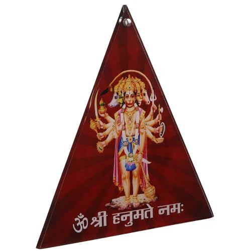 Karigaari India Panchmukhi Hanuman Wall Sticker for Main Door 4.5 Inch Acrylic Triangle Spiritual Vastu Protection Symbol Om Shri Hanumate Namah Wall Hanging for Home & Pooja Room - Image 2
