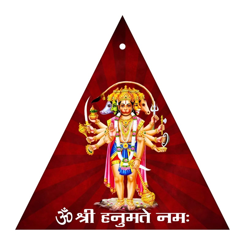 Karigaari India Panchmukhi Hanuman Wall Sticker for Main Door 4.5 Inch Acrylic Triangle Spiritual Vastu Protection Symbol Om Shri Hanumate Namah Wall Hanging for Home & Pooja Room - Image 5
