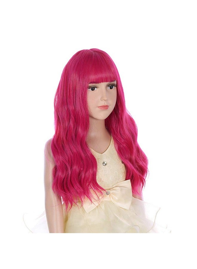 DUDUWIG 20Inch Long Curly Hot Pink Wig With Bangs Hallween Party Wigs For Kid Girs (Hot Pink) - Image 4