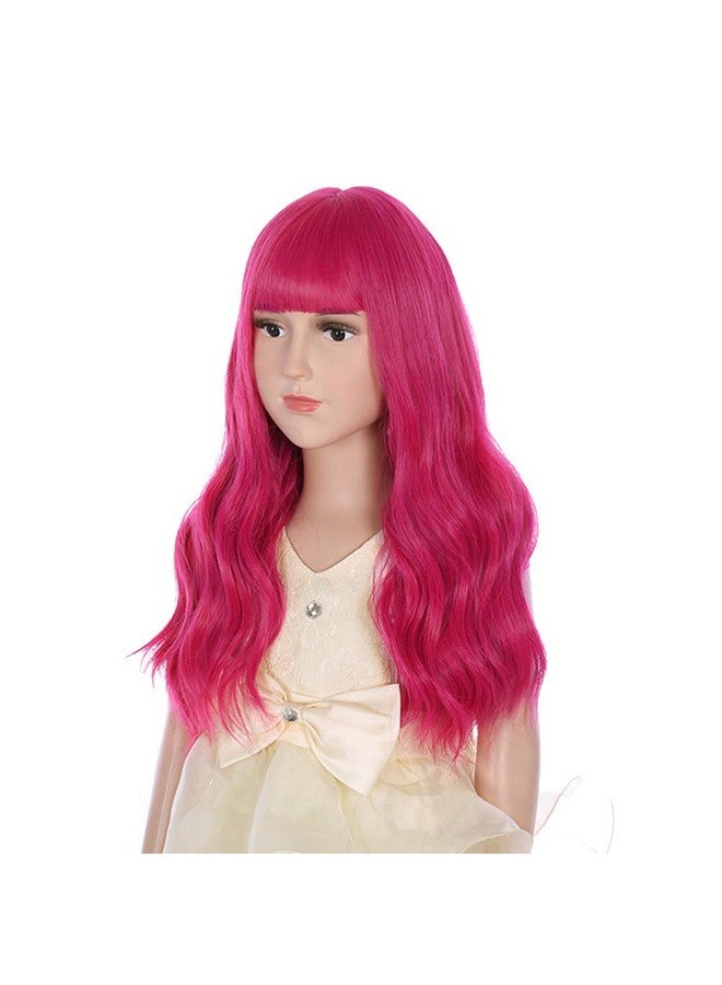 DUDUWIG 20Inch Long Curly Hot Pink Wig With Bangs Hallween Party Wigs For Kid Girs (Hot Pink) - Image 3