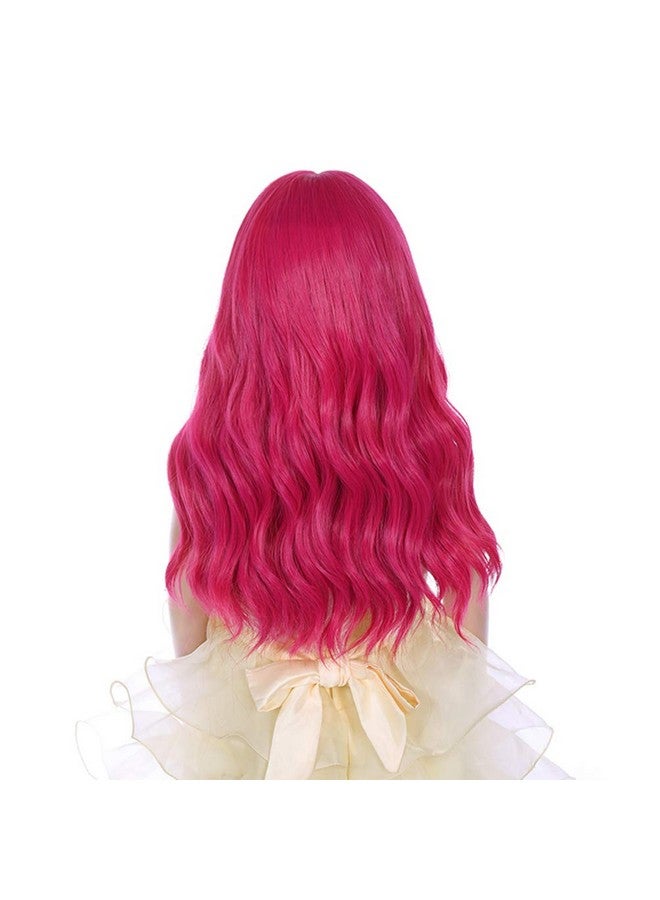 DUDUWIG 20Inch Long Curly Hot Pink Wig With Bangs Hallween Party Wigs For Kid Girs (Hot Pink) - Image 5