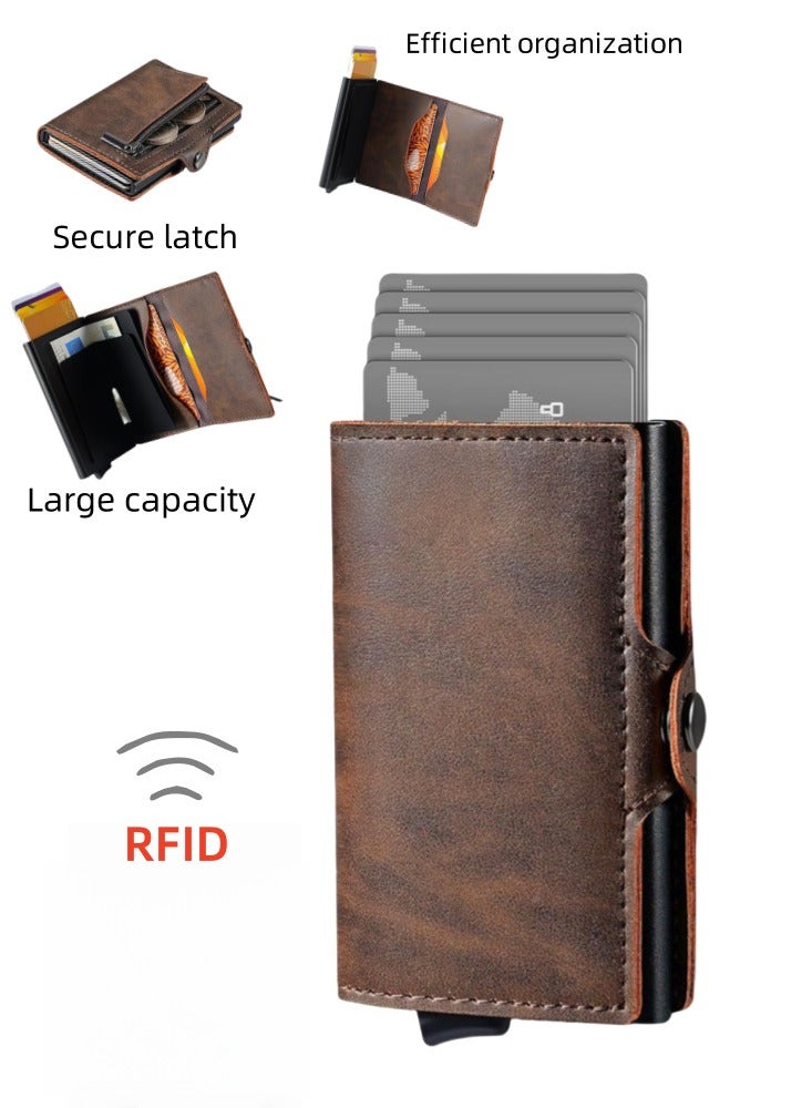 Men's Premium RFID Blocking Leather Card Holder - Anti-Theft Credit Card Wallet with Magnetic Closure & Coin Pocket - Ideal Gift for Men  - Image 1