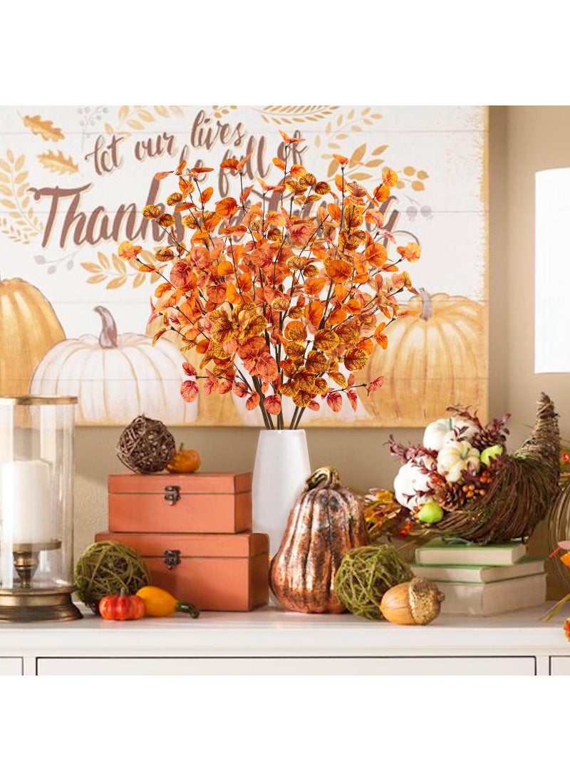 obbsie obbsie 12pcs Artificial Fall Eucalyptus Leaves Stems 30"" Faux Fall Leaf Spray Plants Fall Branches Autumn Decorations for Home Fall Floral Arrangements Farmhouse Table Centerpiece Thanksgiving Decor  - Image 2