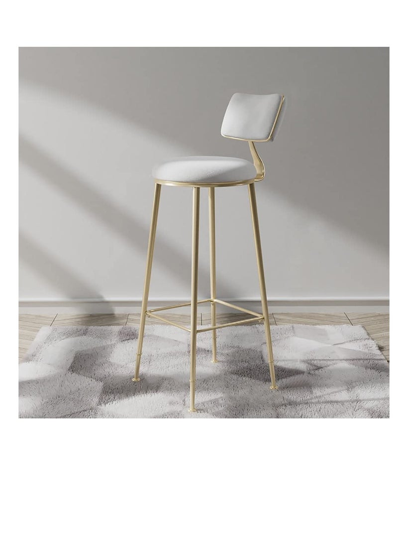 Generic Bar Stool Chair Footrest High Stool With Backs Upholstered Counter Height Stools Bar Chairs For Kitchen Pub Breakfast Stool With Metal Legs - White  - Image 3