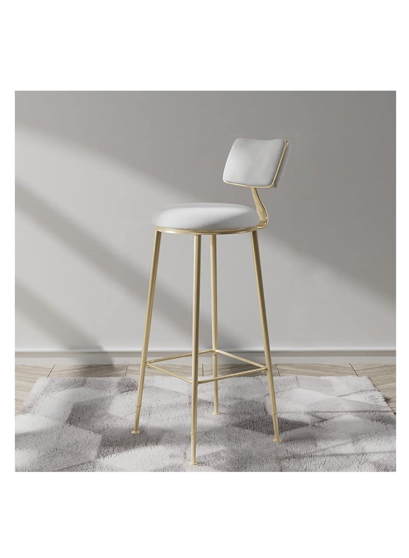 Generic Bar Stool Chair Footrest High Stool With Backs Upholstered Counter Height Stools Bar Chairs For Kitchen Pub Breakfast Stool With Metal Legs - White  - Image 1