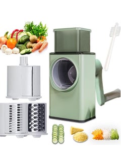 Manual Rotary Cheese Grater Shredder with Wider Hopper 3 Interchangeable Blades Round Mandolin Drum Slicer Julienne Grinder for Cheese, Vegetables, Potatoes and Nuts