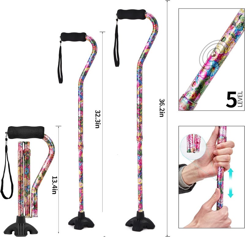 LIXIANG Elegant Walking Cane for Women, Foldable & Adjustable Cane for Seniors with Self-Standing Tip | Lightweight Mobility Aid for Stability & Balance Support - Image 2