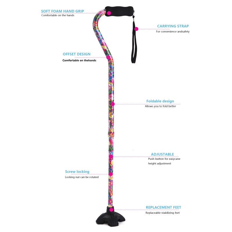 LIXIANG Elegant Walking Cane for Women, Foldable & Adjustable Cane for Seniors with Self-Standing Tip | Lightweight Mobility Aid for Stability & Balance Support - Image 5