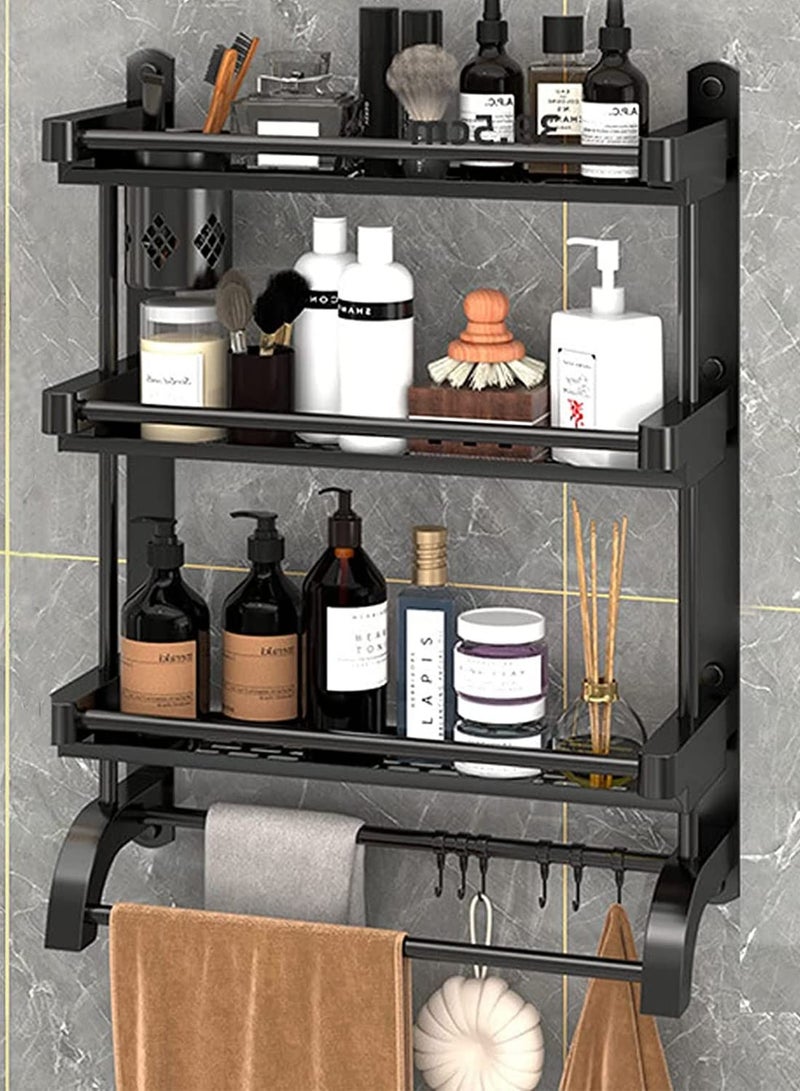 MIXDE Wall Mounted Bathroom Shelf with Towel Bars and Brush Holder - 3 Tier Shower Storage Rack and Cup Holder - Multi-Purpose Organizer for Bathroom and Kitchen (60CM) - Image 1