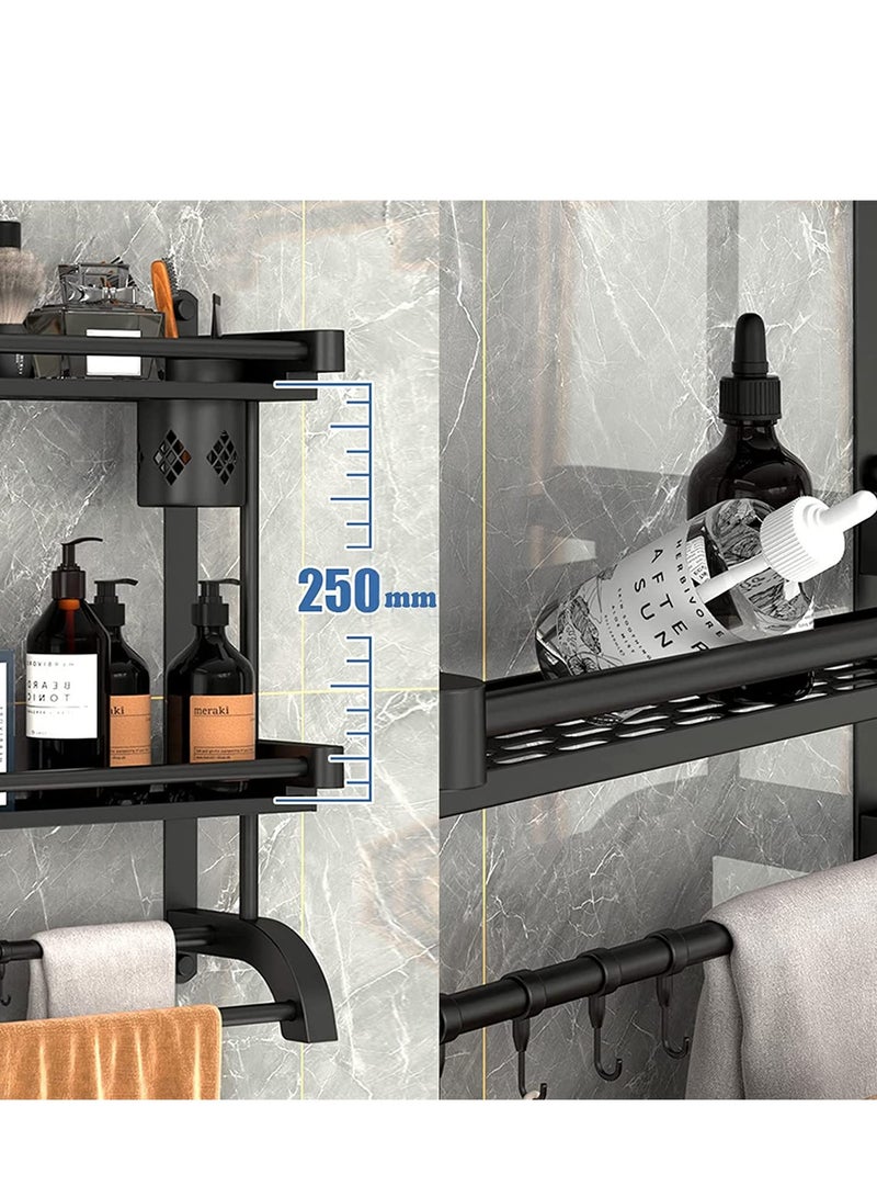 MIXDE Wall Mounted Bathroom Shelf with Towel Bars and Brush Holder - 3 Tier Shower Storage Rack and Cup Holder - Multi-Purpose Organizer for Bathroom and Kitchen (60CM) - Image 3